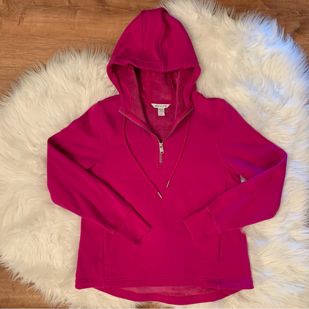 Athleta Cozy Karma 1/4 Zip Pullover Plush Fleece Bright Fuschia Hot Pink Small - Picture 2 of 14